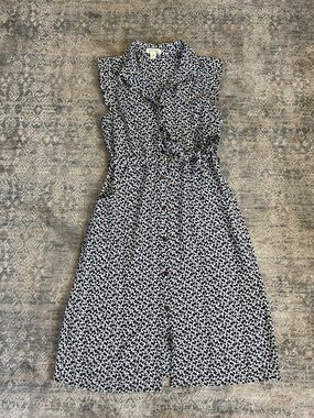 Monteau LA Sleeveless Navy & White Printed Button-Front Dress